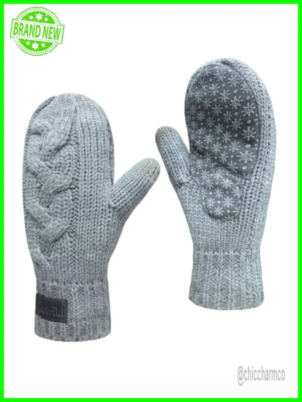 Touchscreen Mittens | Sherpa Lined Cable Knit | Snowflake Grip | Winter Gloves